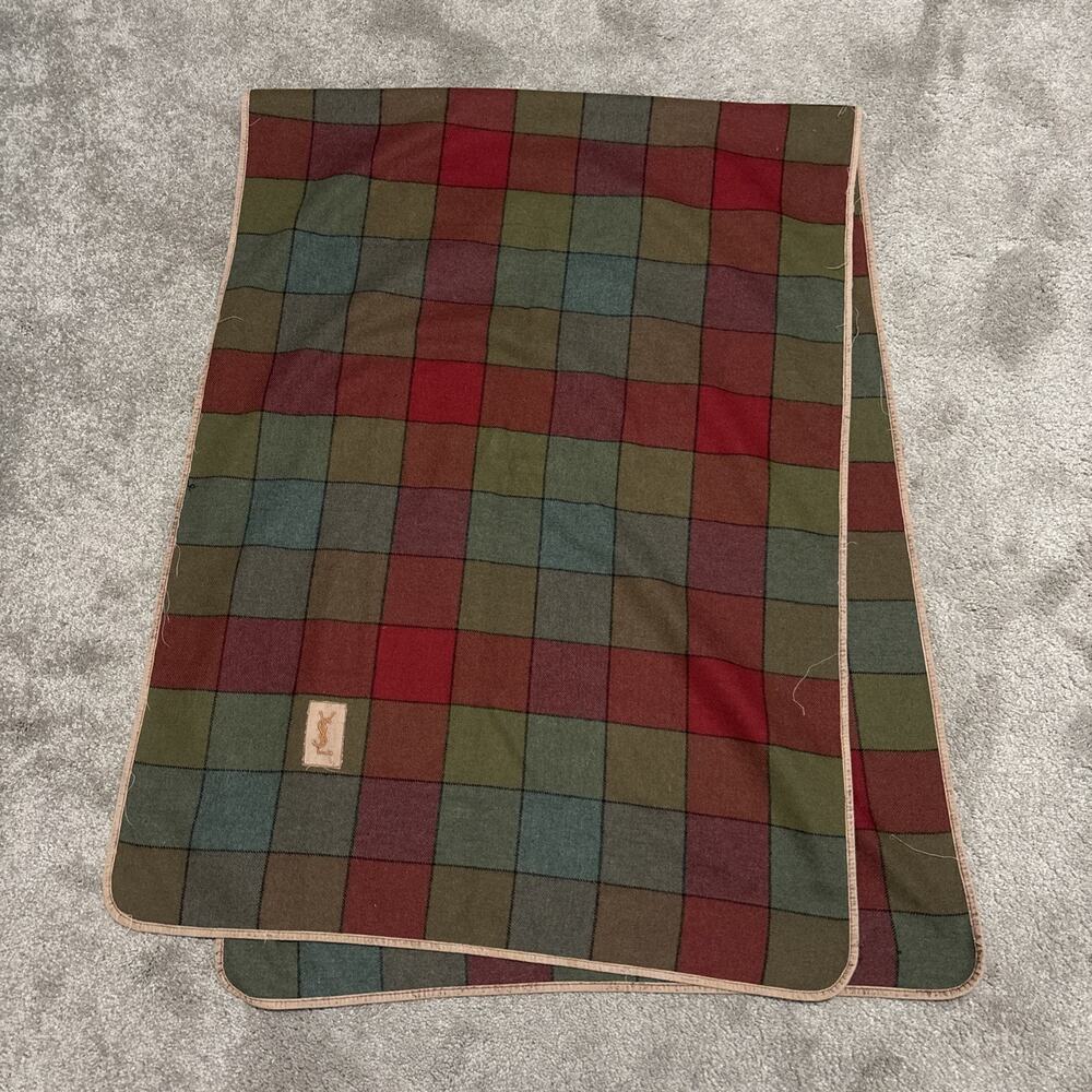 Yves Saint Laurent Vintage Scarf Wrap YSL Wool Plaid Made In France 28x76